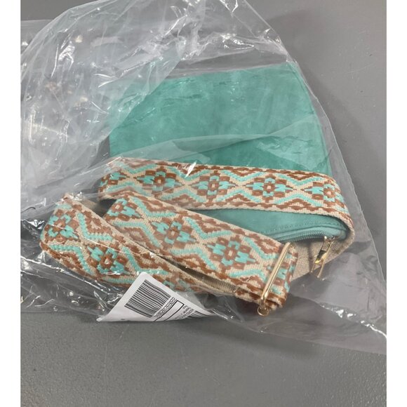 ahdorned Aqua U-Shaped Messenger Bag with Dual Straps and Bonus Pouch, Faux Leat - Picture 6 of 10